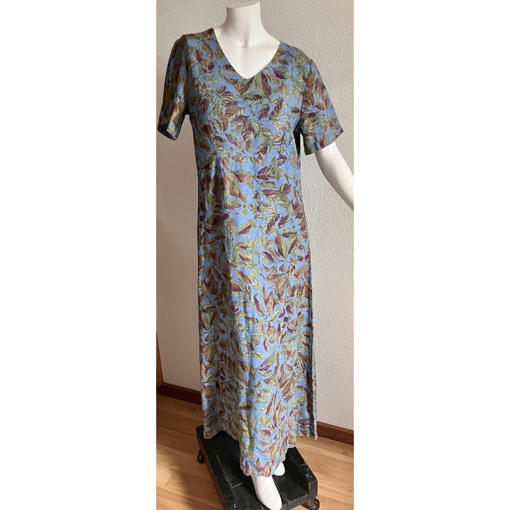VTG Tom Tom California 100% Linen Maxi Dress S Periwinkle Floral Cottagecore USA - Picture 6 of 16